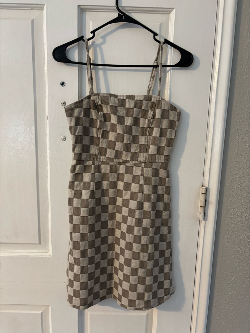 Urban Revivo Gray Natural Check A-Line Dress XS Adjustable Straps Sleeveless
